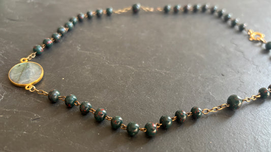 Collier chapelet agate verte et labradorite - blissparis
