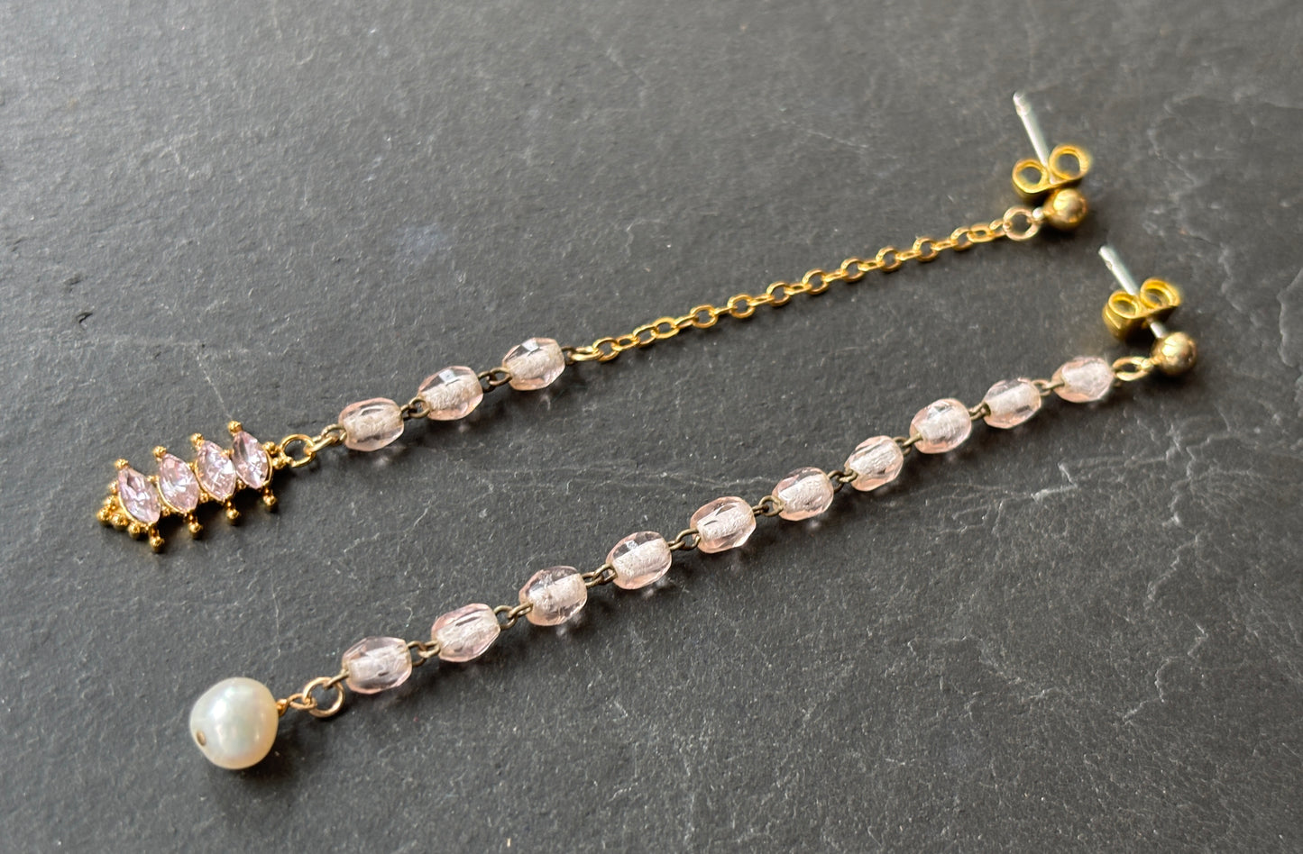 Pendants chapelet, chute de chaîne , strass et perle - blissparis