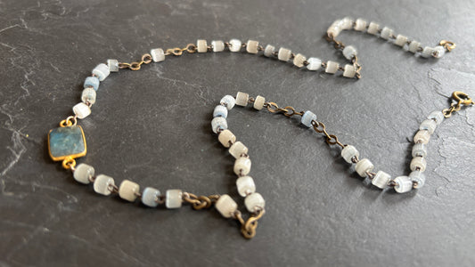 Collier chapelet pâte de verre et labradorite - blissparis