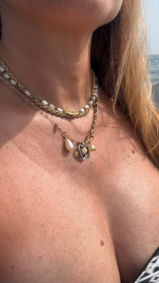 Collier chaîne de montre et perles anciennes - blissparis