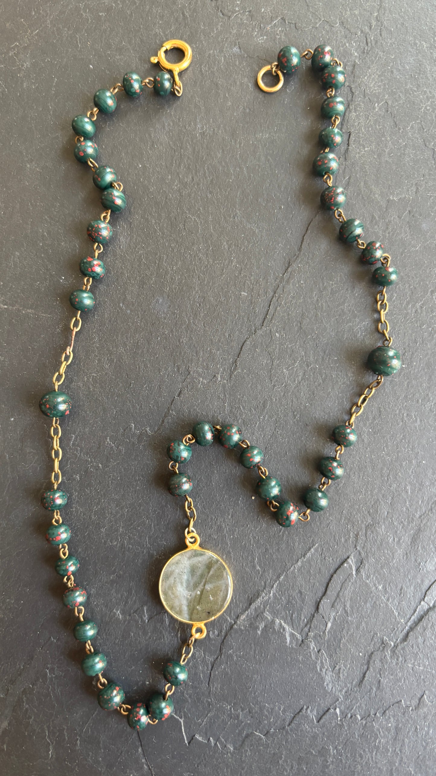 Collier chapelet agate verte et labradorite - blissparis