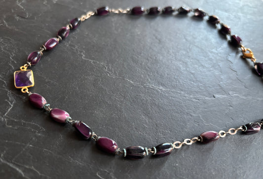 Collier chapelet violet et améthyste - blissparis