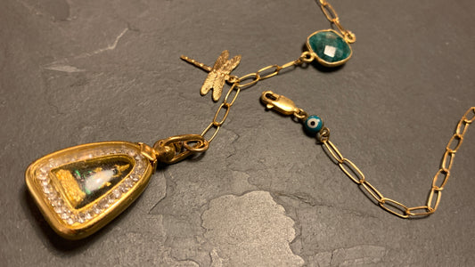 Collier Buddha Thaï, libellule et malachite - blissparis