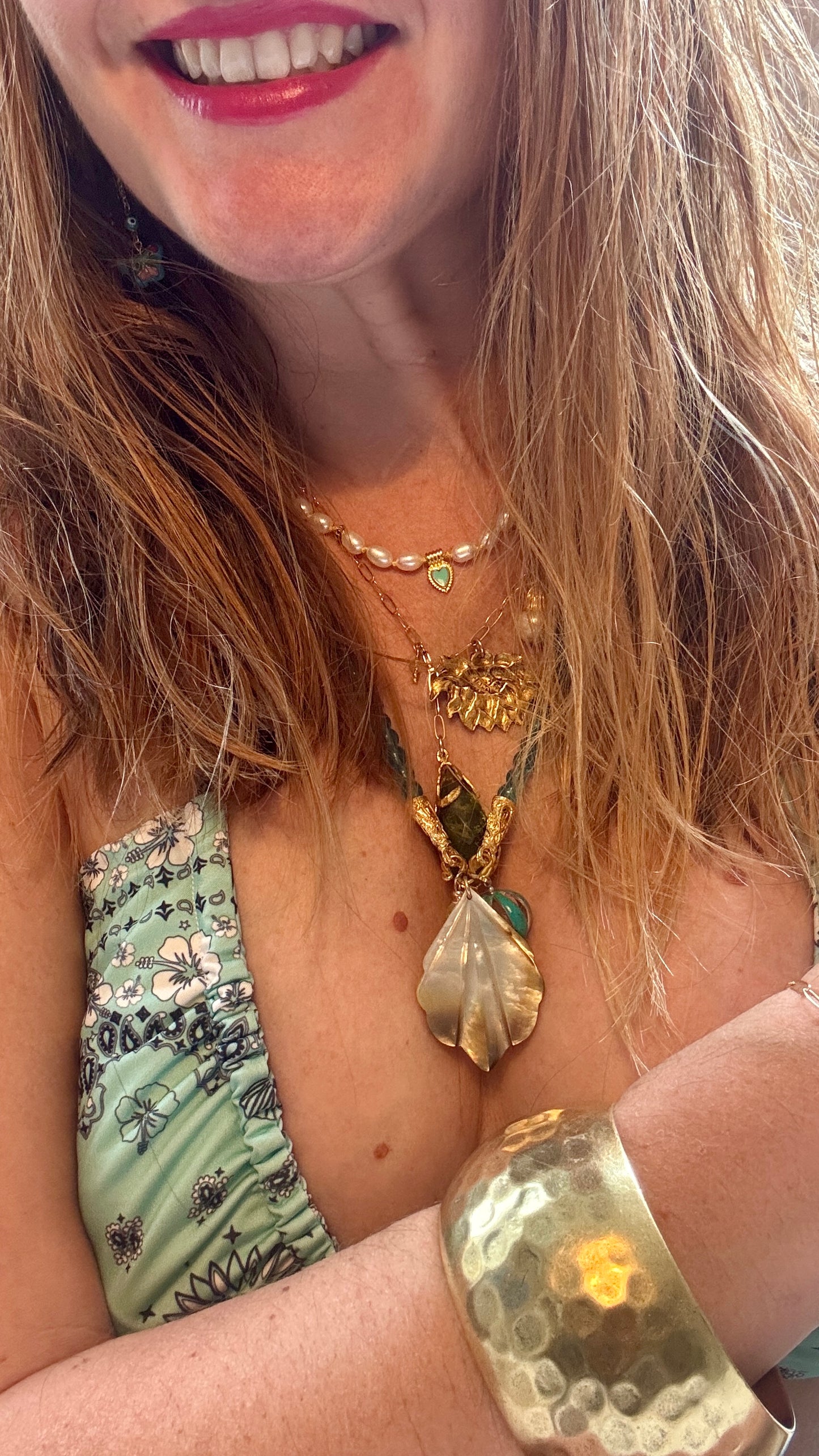 Sautoir turquoise, nacre et agate - blissparis