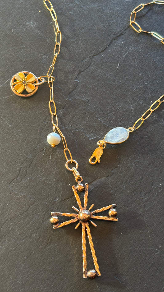 Collier lasso, Pierre de lune et Croix années 50