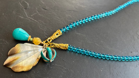 Sautoir turquoise, nacre et agate - blissparis