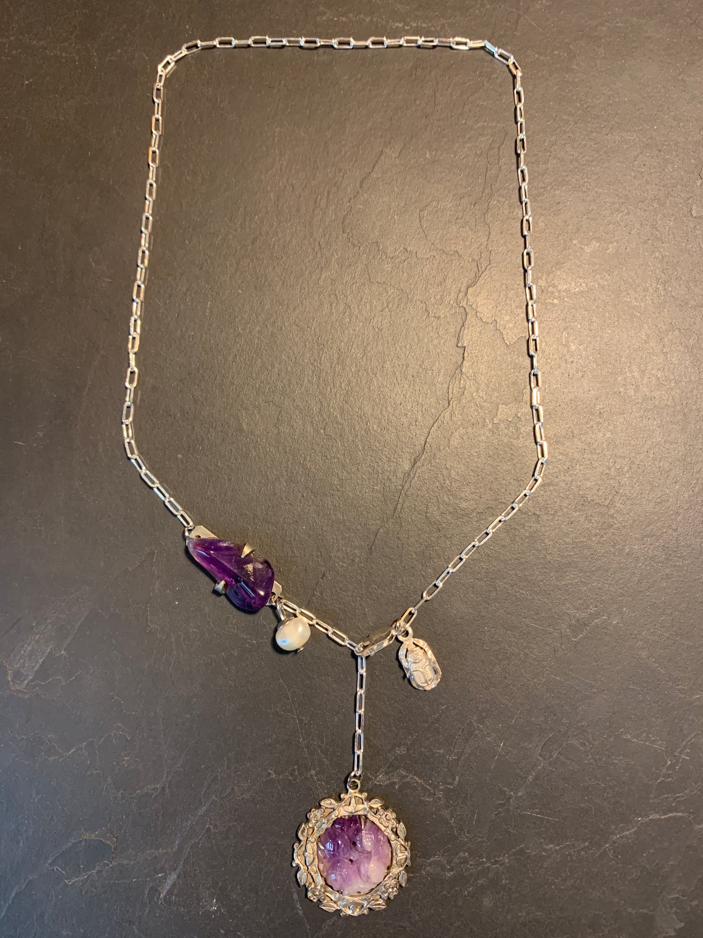 Collier argent et médaillons d’améthystes anciens - blissparis