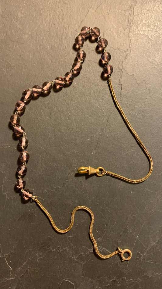 Collier chapelet mauve et chaîne de montre - blissparis