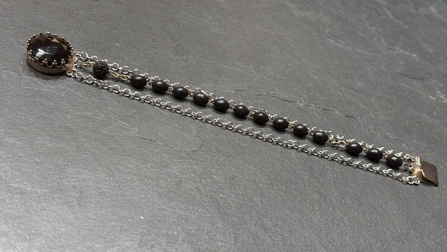 Bracelet chapelet noir et chaîne inox - blissparis