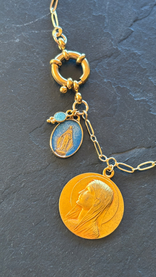 Collier Médaille Miraculeuse et Médaille de la Vierge au Voile