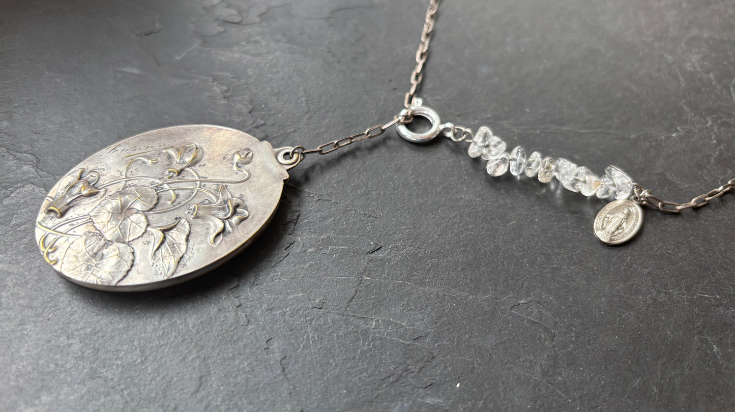 Collier lasso en argent , cristal de roche et miroir Art Nouveau - blissparis
