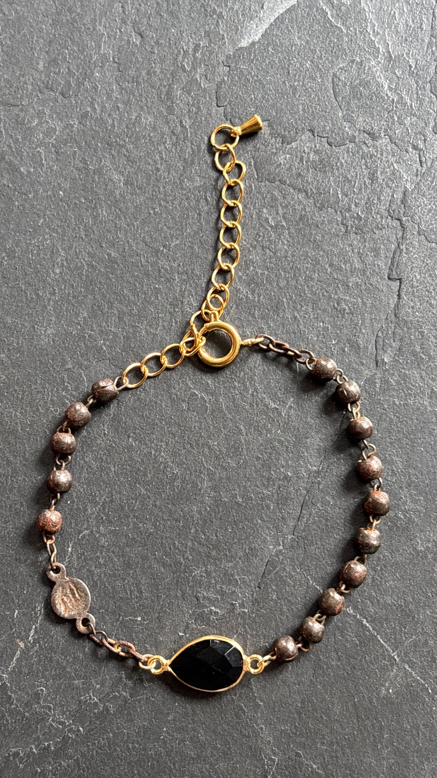Bracelet chapelet upcyclé inox vieilli et améthyste