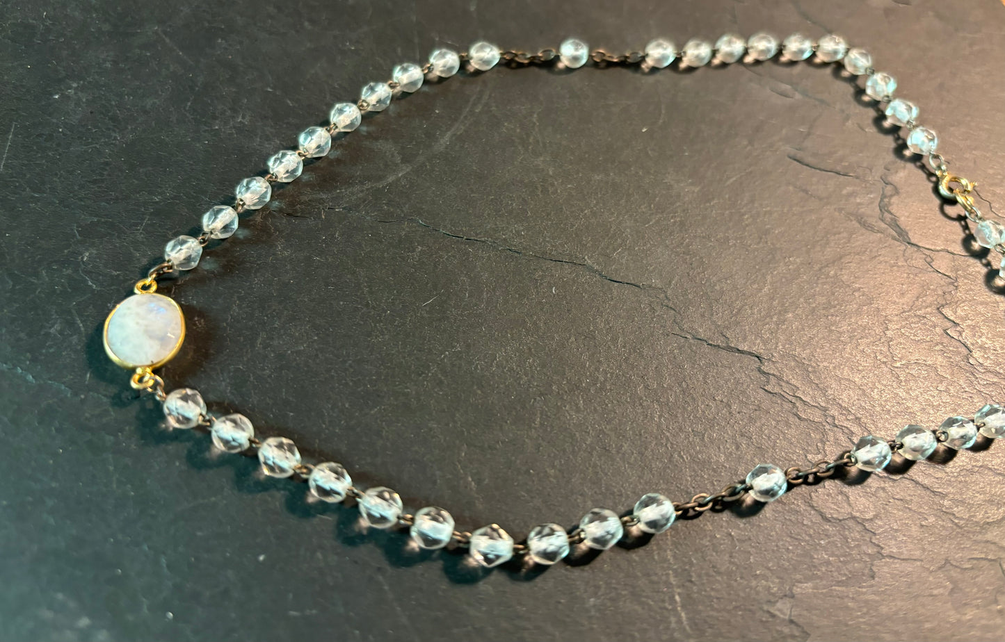Collier chapelet ancien et Pierre de Lune - blissparis