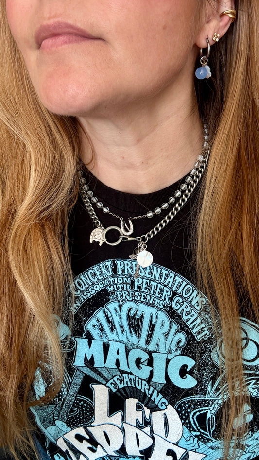 TAUREAU. Collier chaîne de montre, quartz fumé et croix de chapelet - blissparis