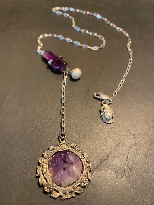 Collier argent et médaillons d’améthystes anciens - blissparis