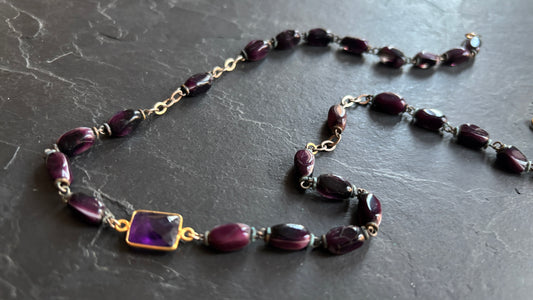 Collier chapelet violet et améthyste - blissparis