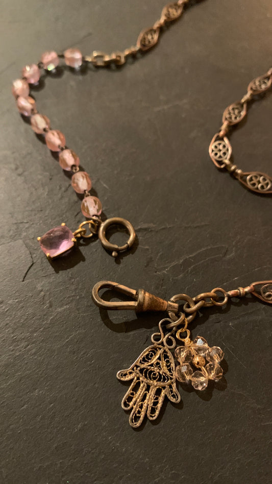 Collier filigrane, chapelet et Khamsa - blissparis