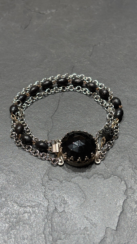 Bracelet chapelet noir et chaîne inox - blissparis