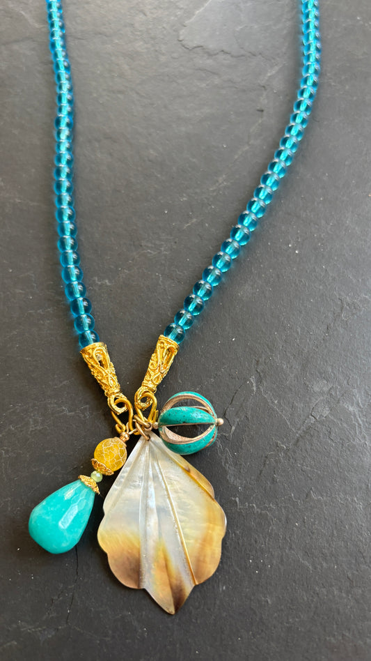 Sautoir turquoise, nacre et agate - blissparis