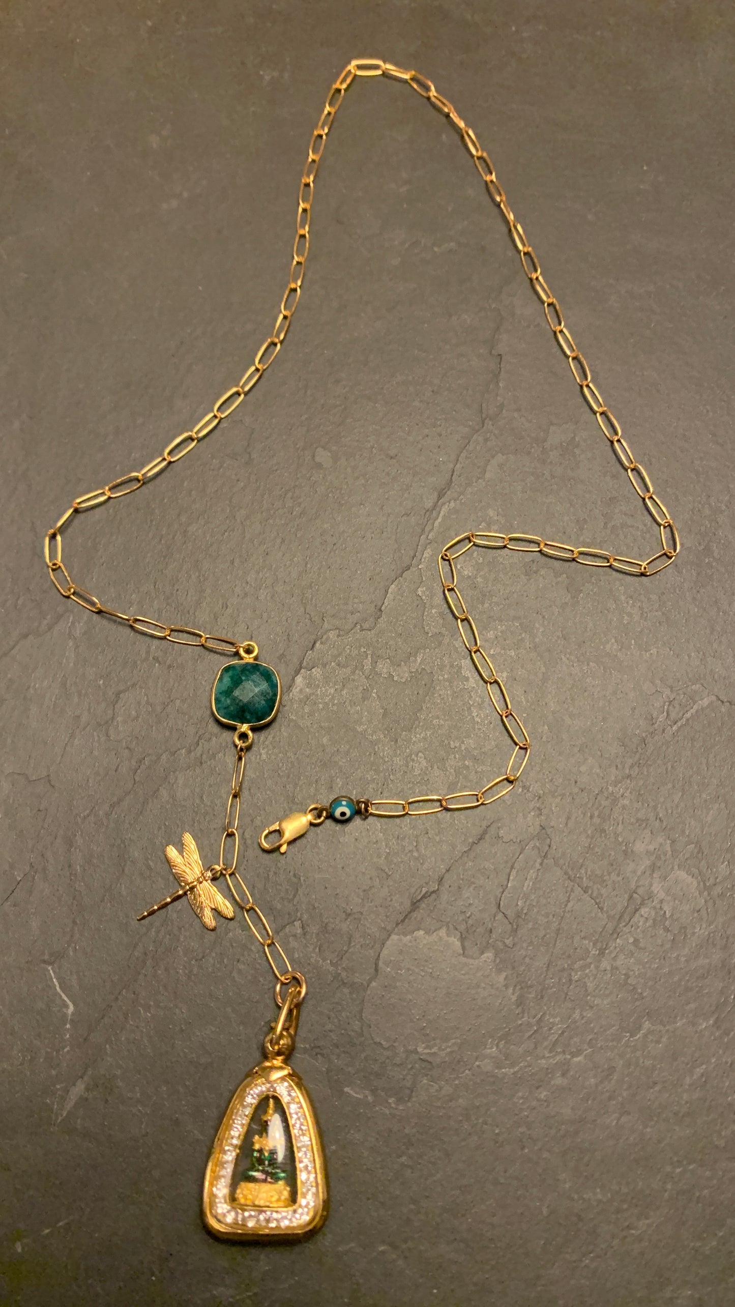 Collier Buddha Thaï, libellule et malachite - blissparis