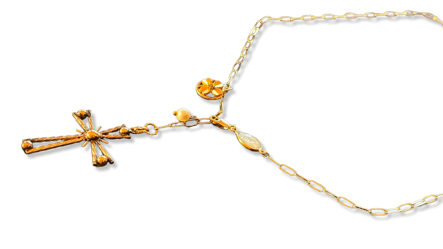 Collier lasso, Pierre de lune et Croix années 50