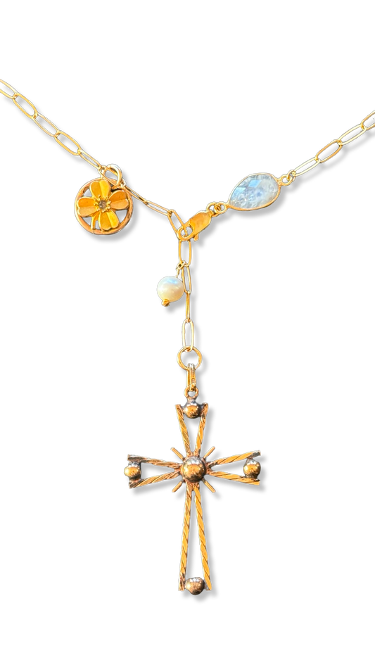 Collier lasso, Pierre de lune et Croix années 50