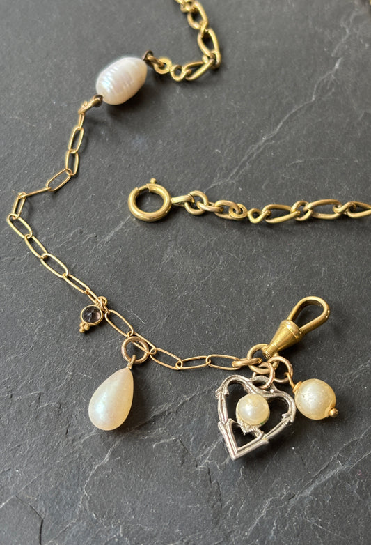 Collier chaîne de montre et perles anciennes - blissparis