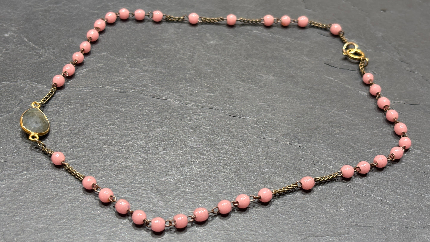 Collier chapelet rose et Labradorite