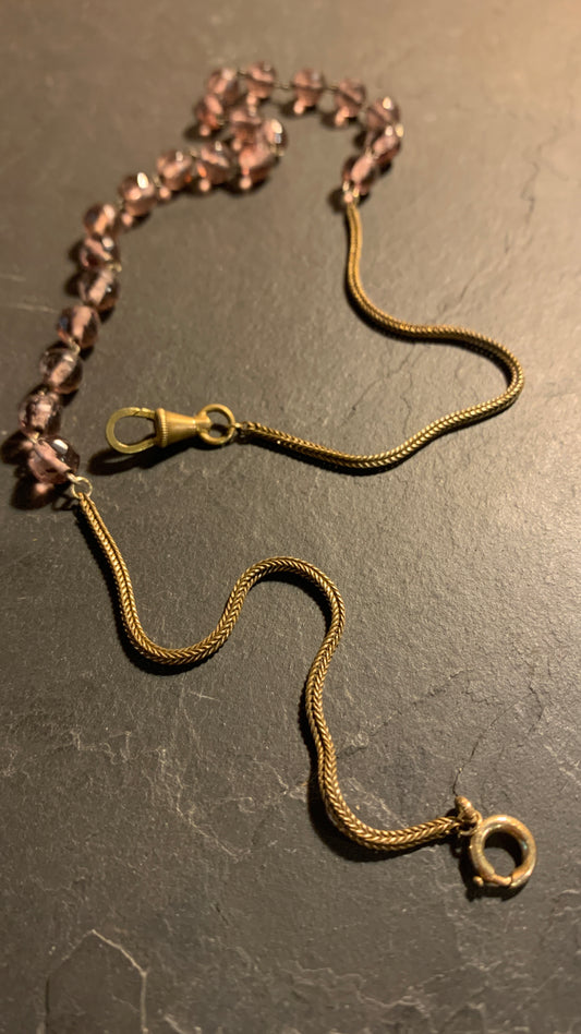 Collier chapelet mauve et chaîne de montre - blissparis