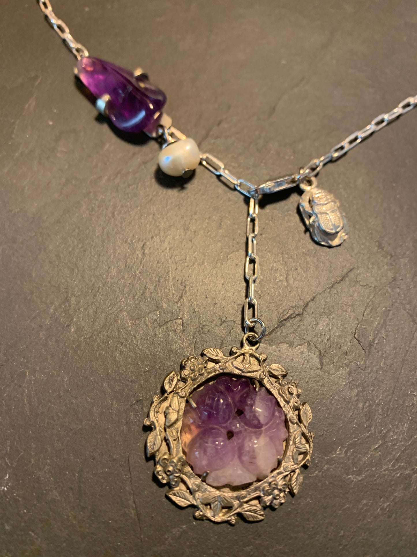 Collier argent et médaillons d’améthystes anciens - blissparis