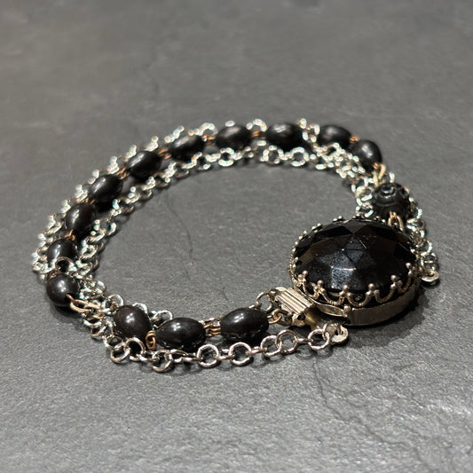 Bracelet chapelet noir et chaîne inox - blissparis