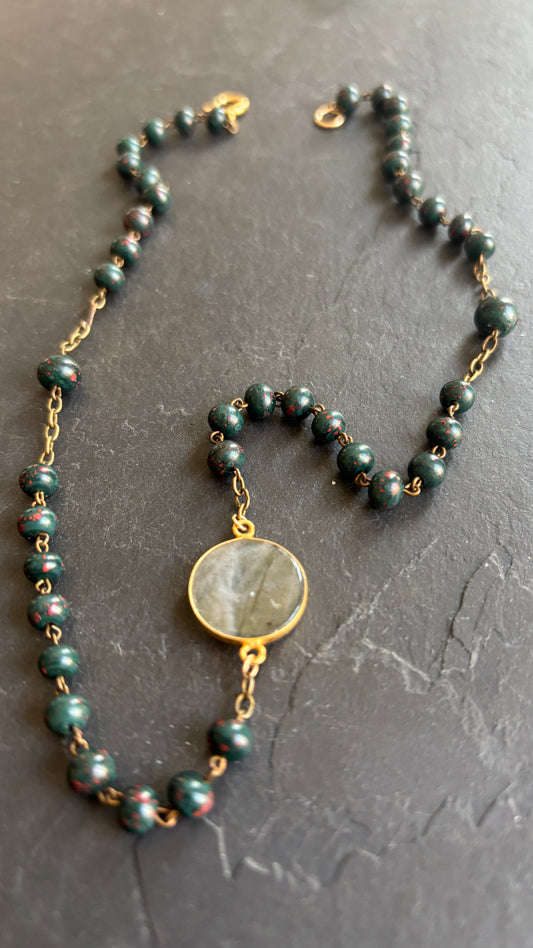 Collier chapelet agate verte et labradorite - blissparis