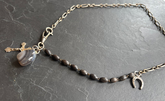 Collier chaîne de montre acier et chapelet - blissparis