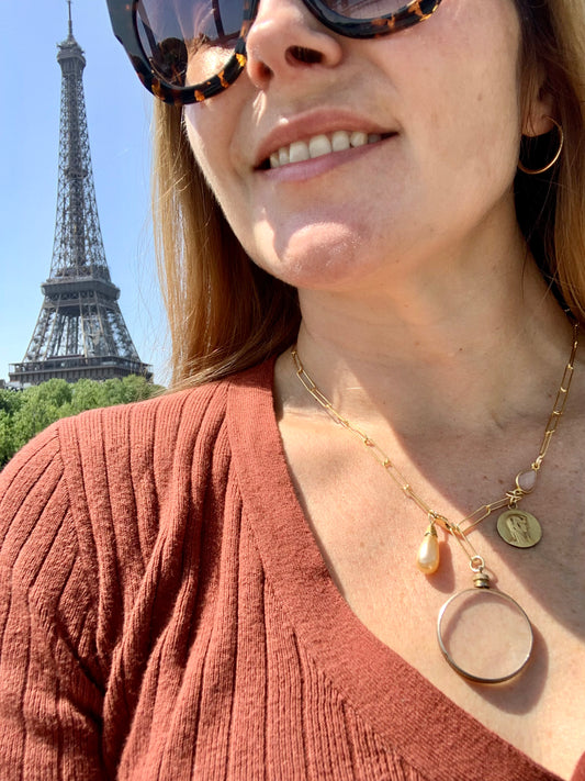 Collier loupe ancienne, médaille de la Vierge et perle - blissparis