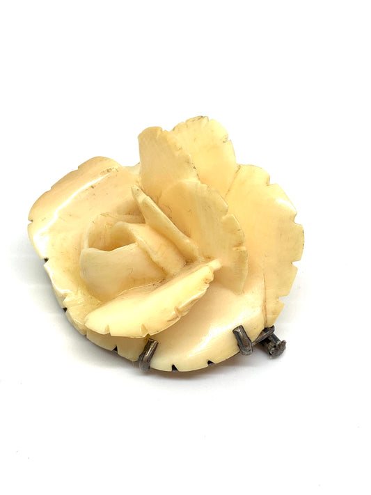 Broche vintage rose en os - blissparis