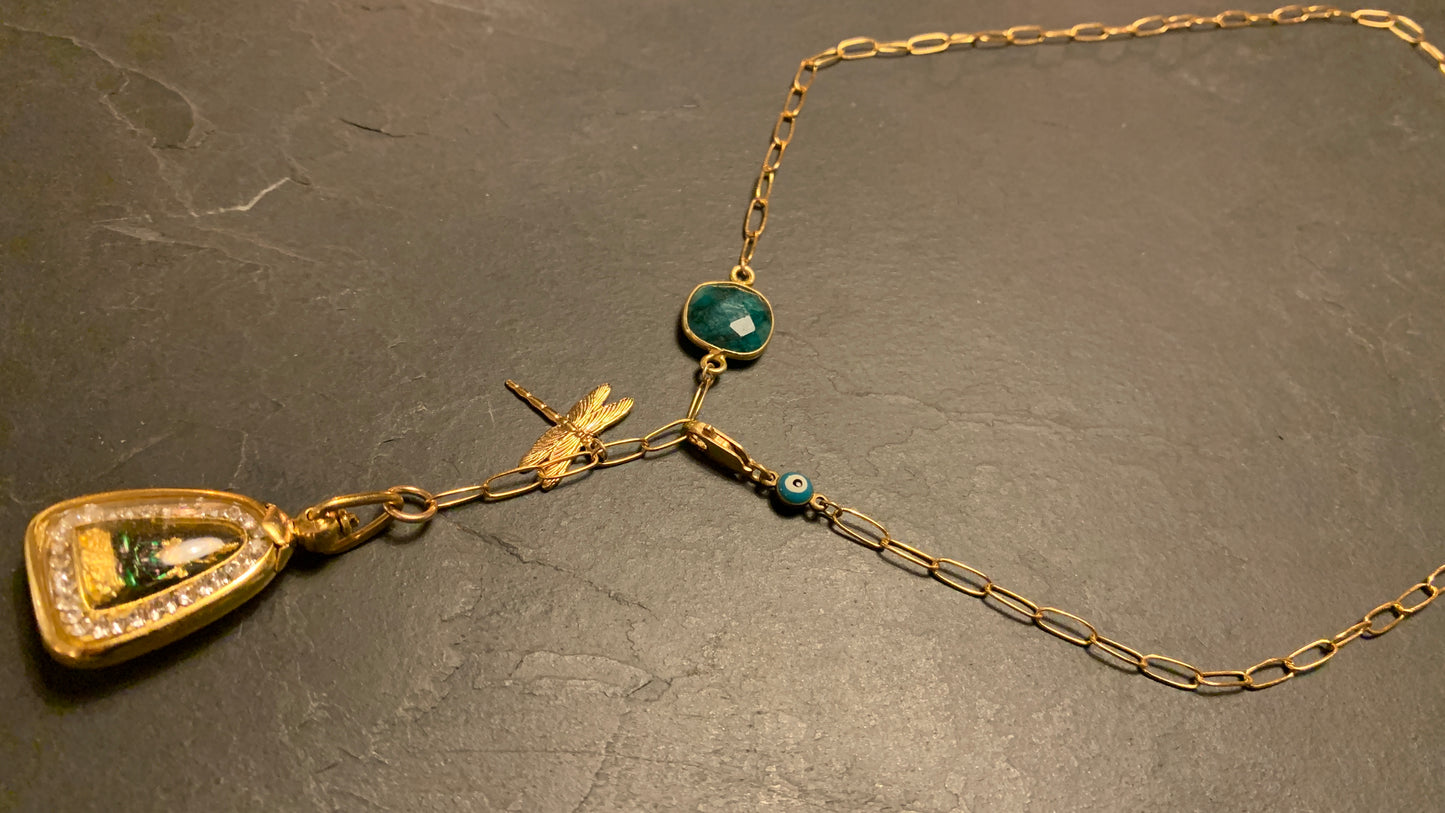Collier Buddha Thaï, libellule et malachite - blissparis