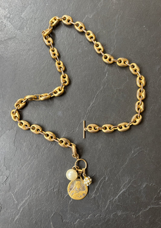 Collier court, maille grain de café et médailles - blissparis