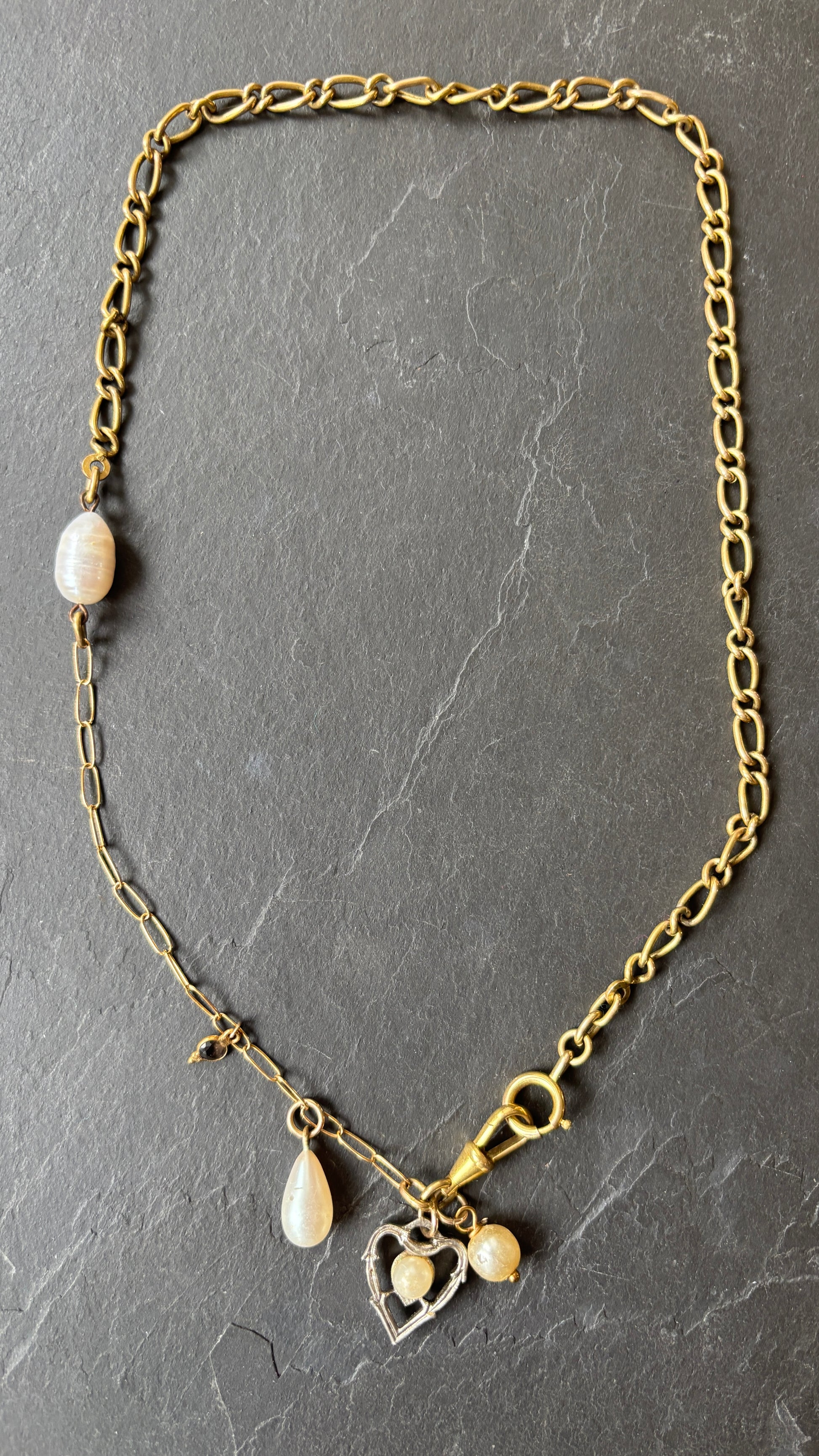 Collier chaîne de montre et perles anciennes - blissparis