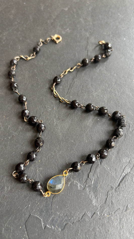 Collier chapelet onyx et labradorite - blissparis