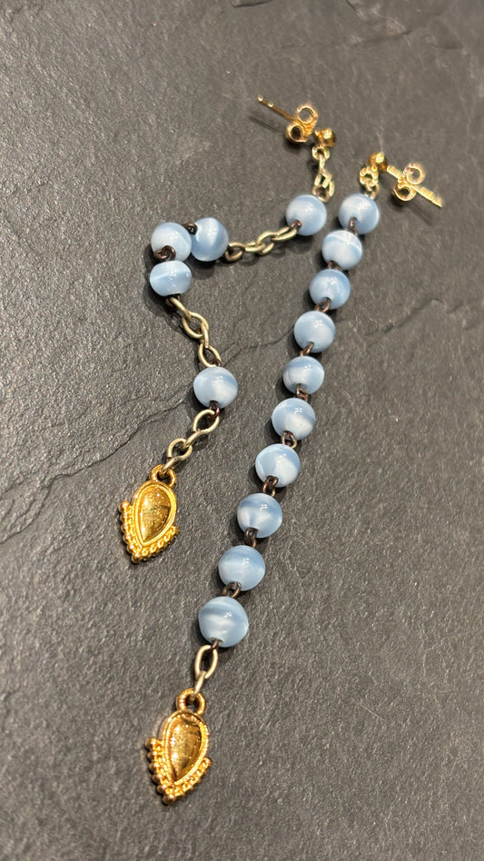 Pendants chapelet bleu et médaillons