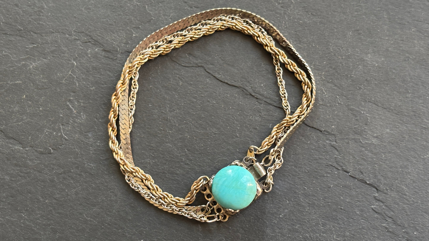 Bracelet 3 chaînes et turquoise - blissparis