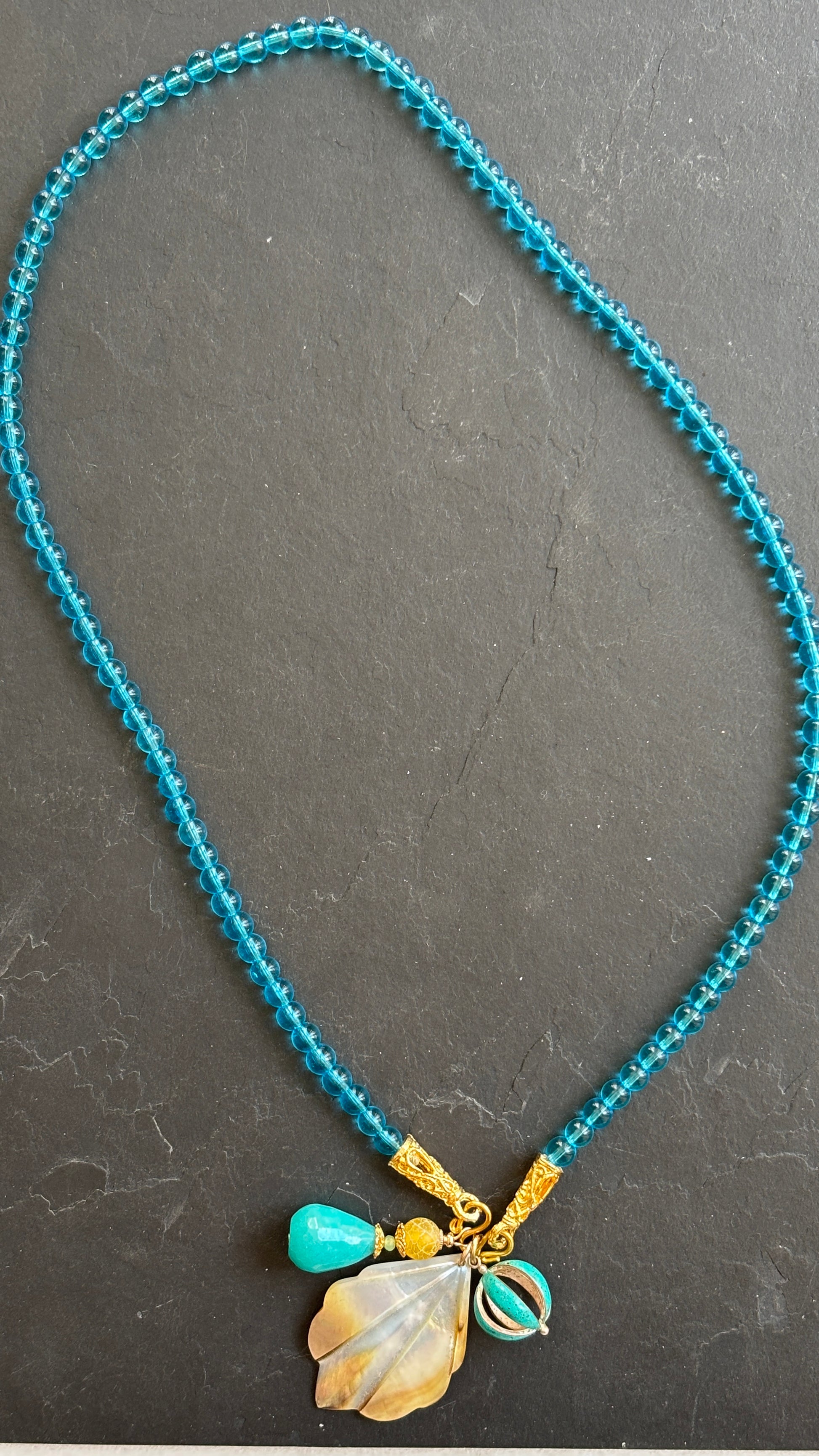 Sautoir turquoise, nacre et agate - blissparis