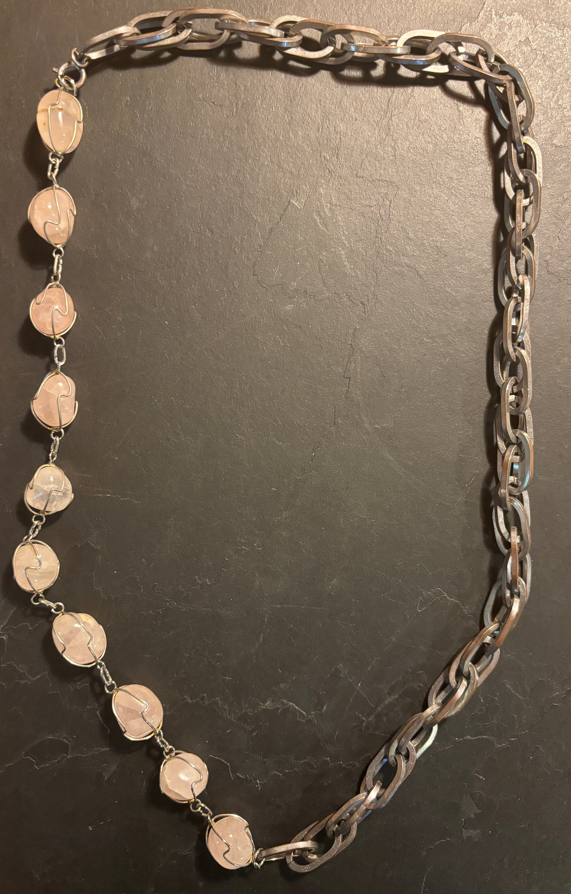 Sautoir large maille et quartz rose - blissparis