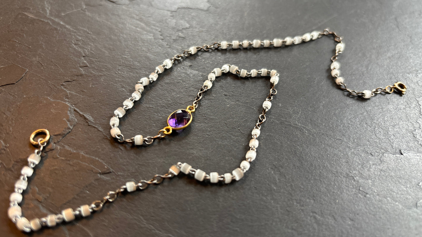 Collier chapelet pâte de verre et améthyste - blissparis