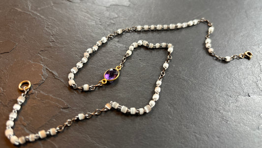 Collier chapelet pâte de verre et améthyste - blissparis