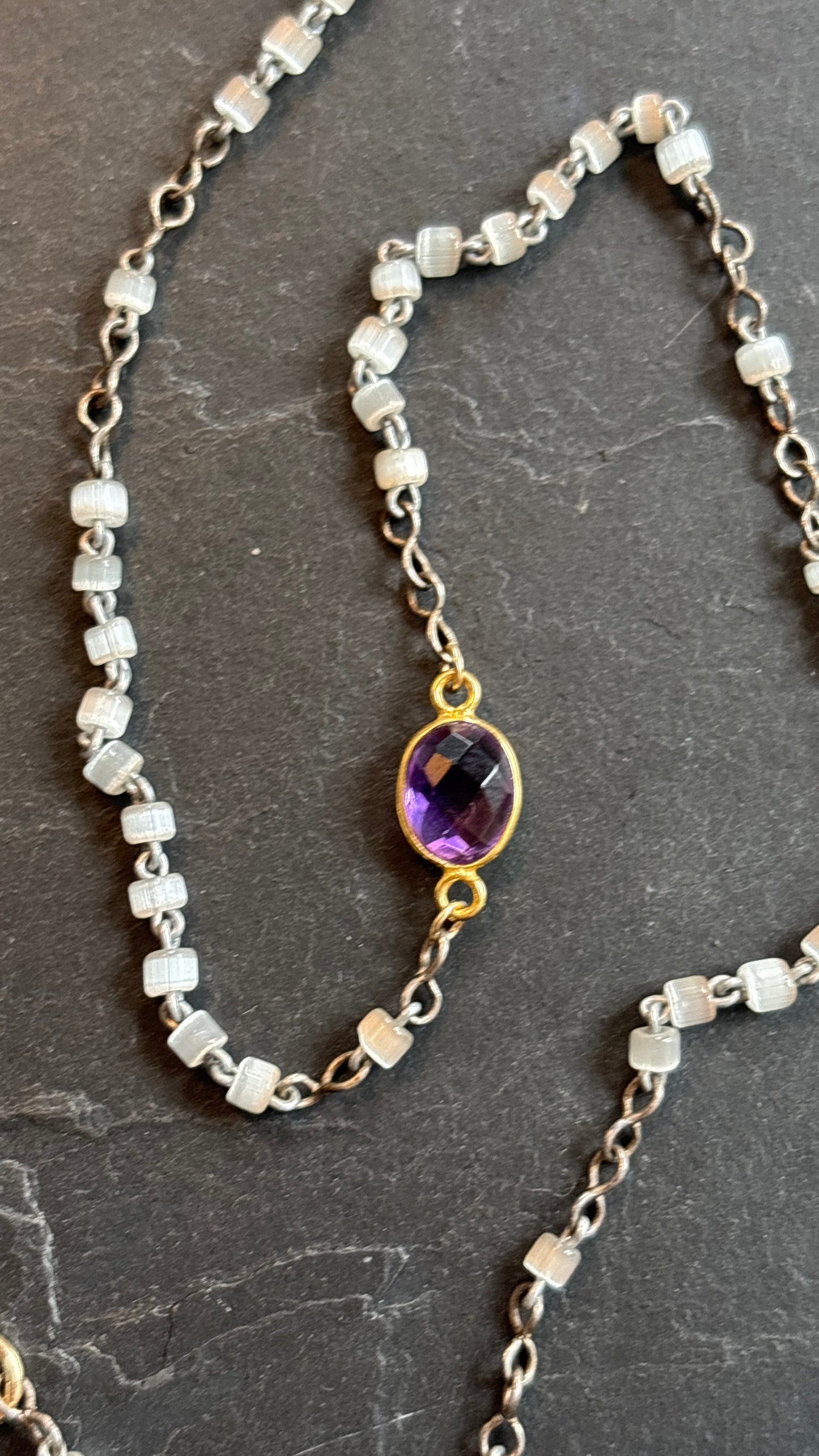 Collier chapelet pâte de verre et améthyste - blissparis