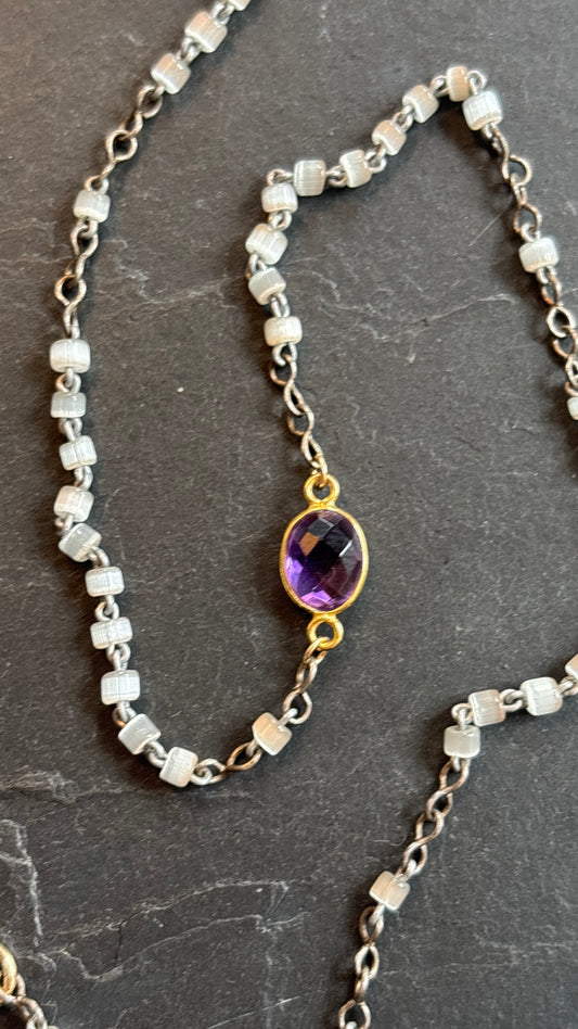 Collier chapelet pâte de verre et améthyste - blissparis