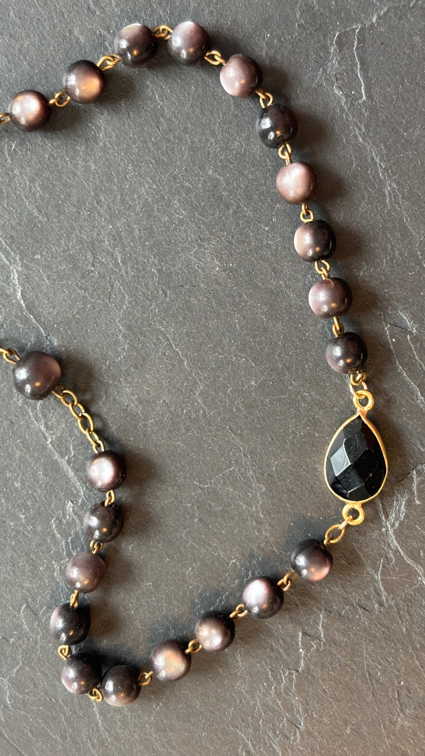 Collier chapelet en oeil de chat et onyx - blissparis