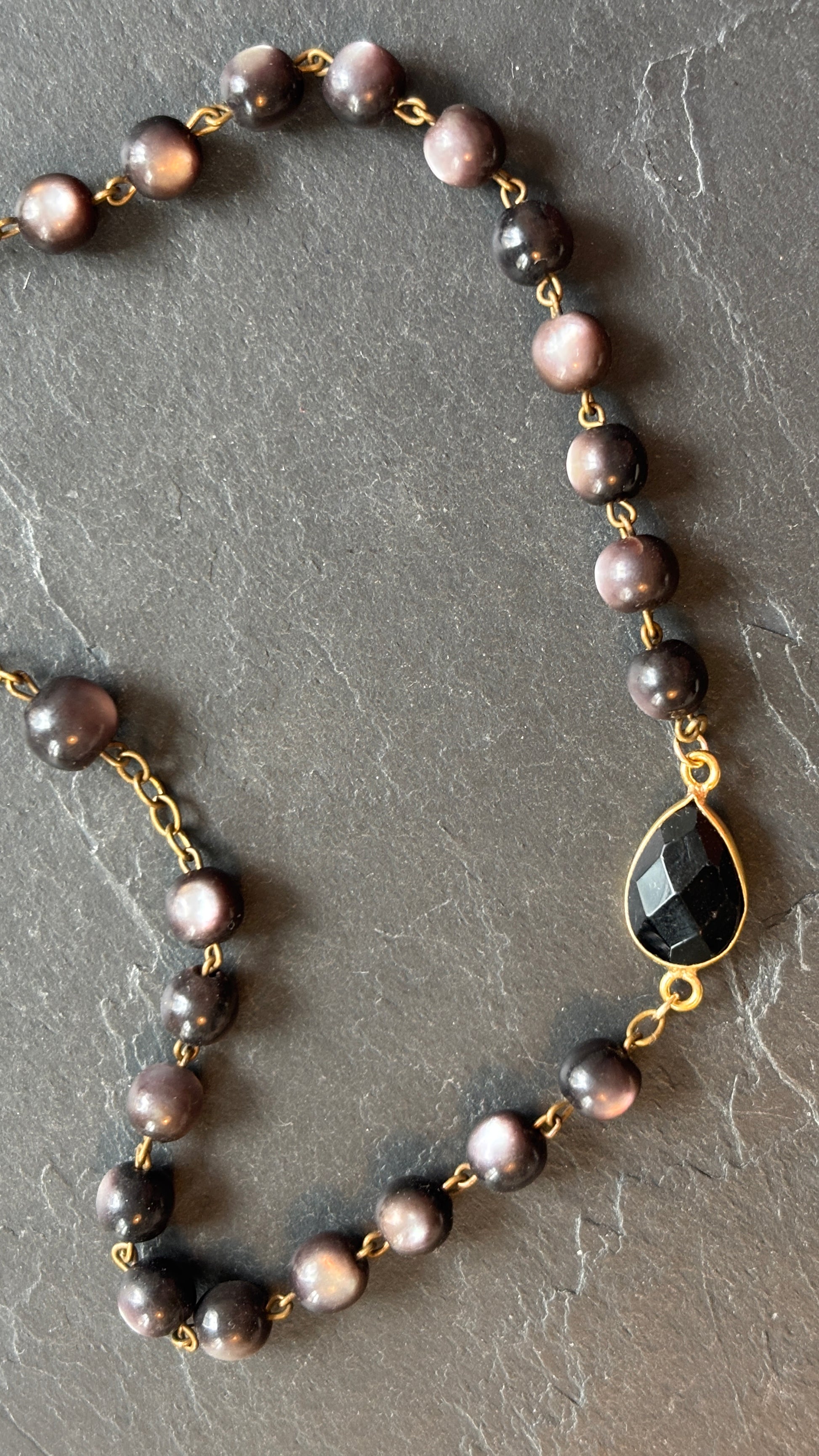 Collier chapelet en oeil de chat et onyx - blissparis