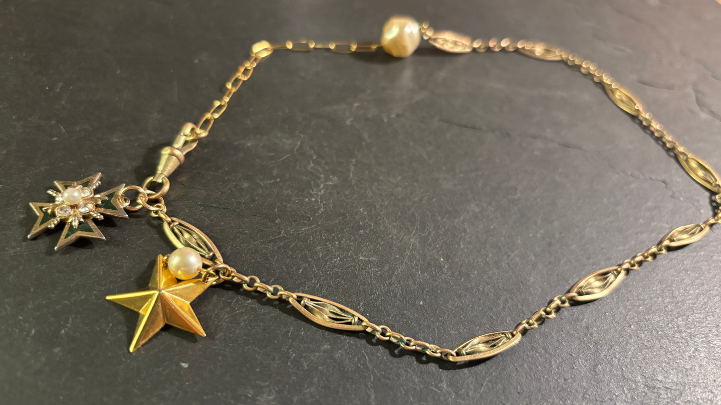 Collier chaîne de montre filigrane, Croix de Malte et étoile - blissparis